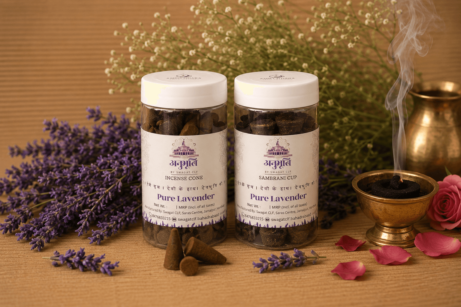 Pure Lavender Incense Cones from Amrit Dhara sacred offering product line